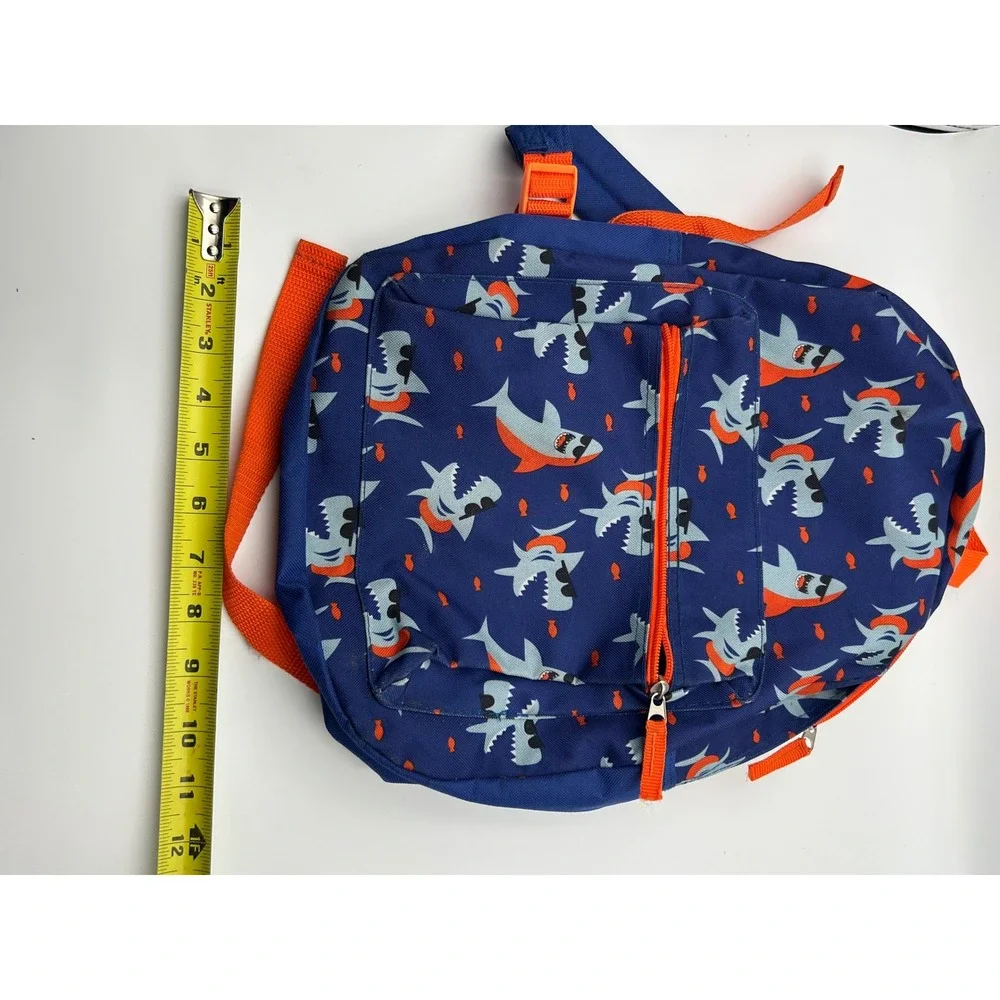 Blue Shark Print Backpack with Orange Straps Kids School Bag Travel Rucksack